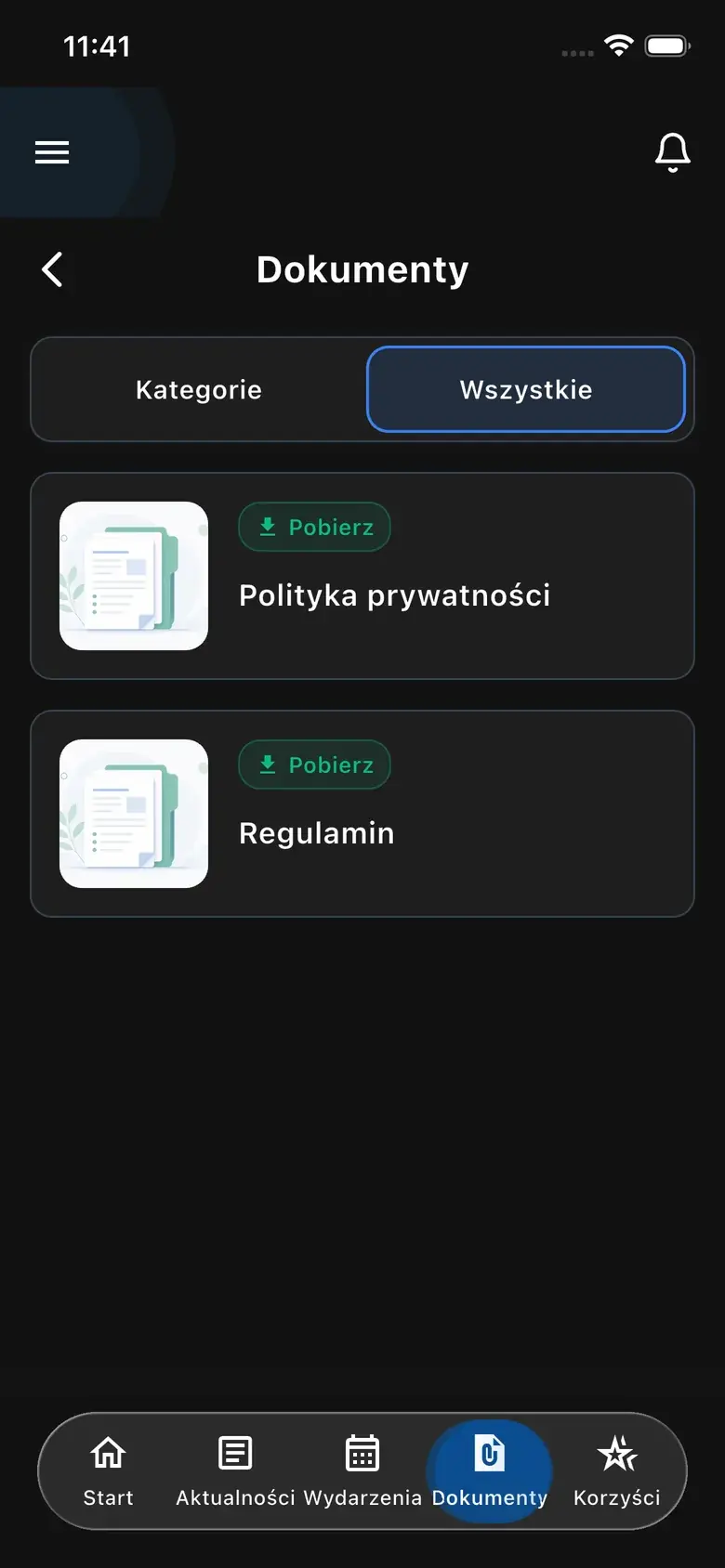 Dokumenty — Regulamin w telefonie