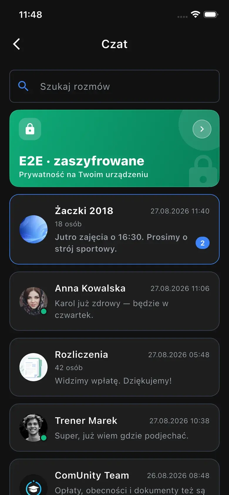 Czat — Wątki grupy