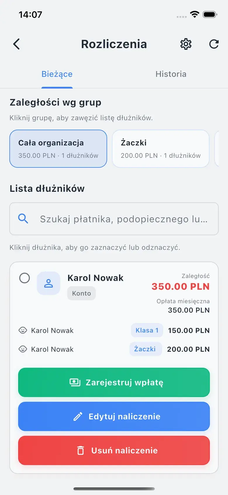 Apka Team — opłaty opiekuna